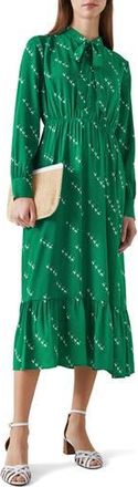 L.k. Bennett Bridget Long Sleeve Dress in Mul-Green/cream at Nordstrom Rack, Size 6 Us / 10 Uk