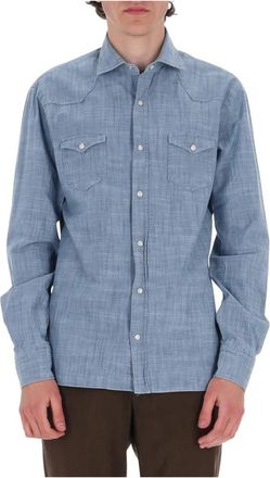 Barba Casual Shirts, male, Blue, Size: 2XL Camicia texas