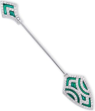 Savvy Cie Jewels RHODIUM PLATED OVER BRASS ENAMEL AND WHITE CZ ARROW HEAD BROOCH