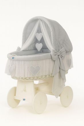 OEM Mois&eacute;s De Mimbre Amelia Con Capota Plegable - Blanco + Ropa De Cama Gris