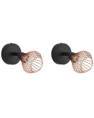 Beliani Set Di 2 Lampade Da Parete Regolabili Applique In Metallo Ramato Volga