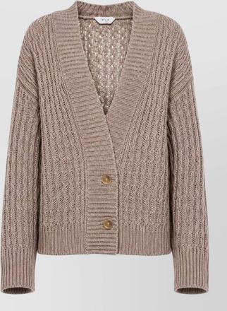 Malo cashmere cable-knit v-neck long-sleeve cardigan