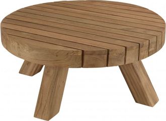 Macabane Mesa de centro redonda de jard&iacute;n de madera de teca reciclada de 80 cm