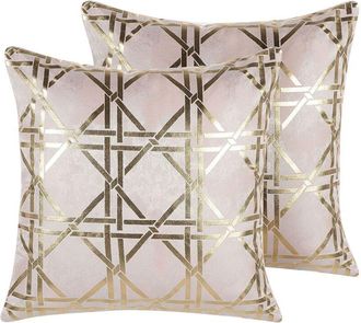 Beliani Beliani - Set of 2 Decorative Cushions Toss Pillows Pink Gold Geometric 45 x 45 cm Cassia