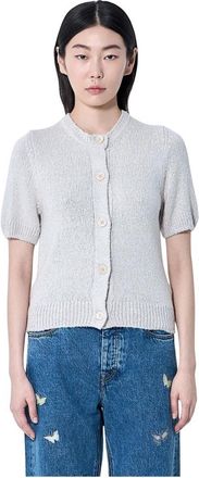 Our Legacy Silk Knit Crewneck Cardigan - Dames - Vesten - Beige - M - Truien & Vesten