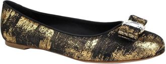 Ferragamo Womens Varina Black / Gold Fabric Ballet Flat (6.5 C)