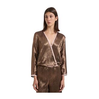 Forte_Forte Blouses, female, Pink, Size: XS Lamé Kimono Style Shirt Pink