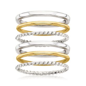 Ross-Simons Sterling Silver and 18kt Gold Over Sterling Jewelry Set: 6 Stackable Rings