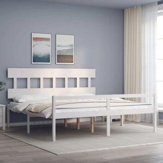 vidaXL Cama Personas Mayores Cabecero Madera Maciza Blanco 200x200 Cm Vidaxl