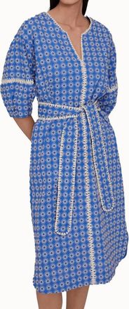 Megan Park Broidery Crochet Trim Dress In Blue