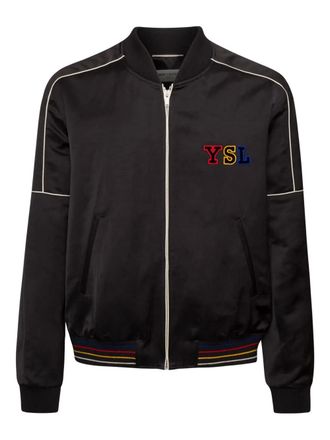 Saint Laurent embroidered logo zipped bomber jacket - Black