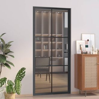 vidaXL Vidaxl - Puerta Interior Vidrio Egs Y Aluminio Negro 93x201,5 Cm