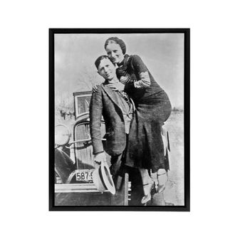 Artery8 Bonnie & Clyde American Outlaws Framed Canvas Wall Art Print in Grey | Size: W24 x H32