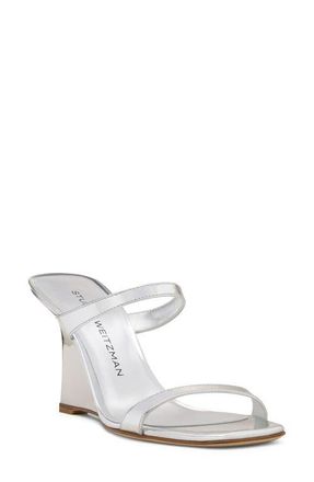 Stuart Weitzman Vinnie 85 Patent Leather Wedge Slide Sandal in Silver at Nordstrom, Size 7.5