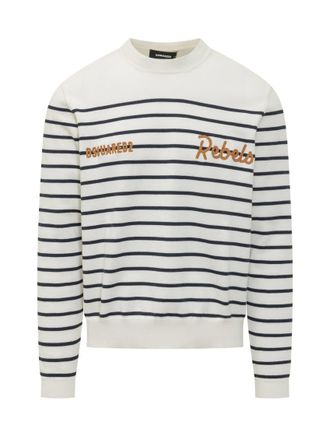 Dsquared2 White Stripes Crew Neck Sweater