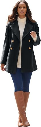 Roaman's Plus Size Wool Blend A Line Peacoat in Black at Nordstrom, Size 28