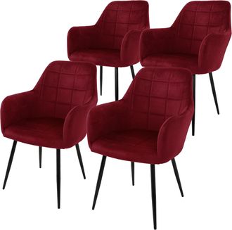 ECD Germany Ecd Germany Juego De 4 Sillas De Comedor Con Respaldo Y Reposabrazos Asiento De Terciopelo Granate N&oacute;rdico Con Patas De Metal Asiento De Cocina Sala D
