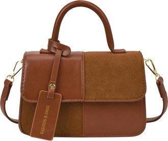 Generic Small Square Shoulder Bag with Zipper for Women Girls Work School (Brown)