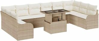 vidaXL Conjunto De Sof&aacute; De Jard&iacute;n 11 Pcs Beige Rattan De Poli&eacute;ster Vidaxl