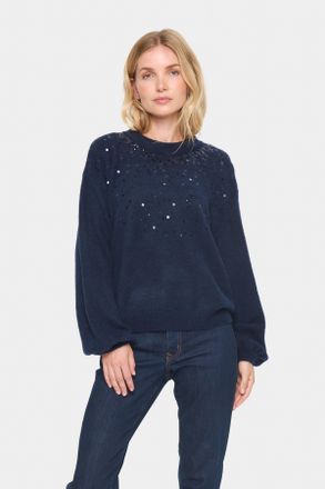 Saint Tropez Strickpullover SAINT TROPEZ BarbelSZ Pullover, Damen, Gr. L (40), blau (night sky melange), Strick, Obermaterial: 54% Polyester, 38% Polyamid, 5% Woll
