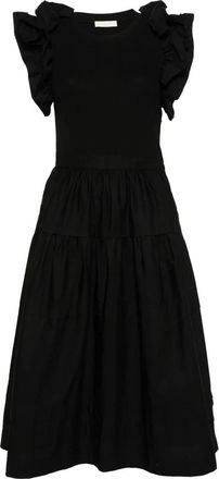 Ulla Johnson Zwarte Midi Jurk - Casual Stijl - Dames - Casual kleedjes - Zwart - XL - Katoen - Kleedjes