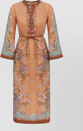 Zimmermann indra linen midi dress round neck