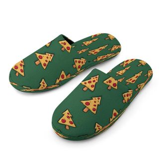 Generic Pizza Slices Christmas Tree Mens Cozy Memory Foam Slippers Warm Cotton House Shoes Comfy Slipper for Indoor Outdoor