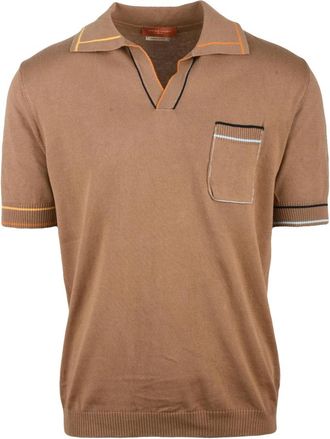 Daniele Fiesoli Polo in maglia - Heren - V-hals truien - Bruin - 2XL - Katoen - Truien & Vesten