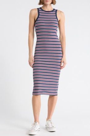 Madden Girl Stripe Sleeveless Midi Dress in Navy Combo at Nordstrom Rack, Size X-Large
