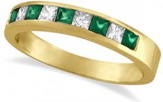 Allurez Princess-Cut Lab Grown Diamond & Emerald Ring 14k Yellow Gold (0.73ct)