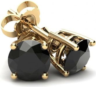 Pompeii3 1 1/2Ct TW Round Black Diamond Studs Earring 14K White or Yellow Gold