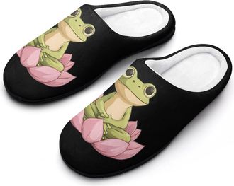 Generic Frog-Lotuses Womens Slippers Warm House Slippers Indoor House Shoes with Anti-Skid Rubber Sole