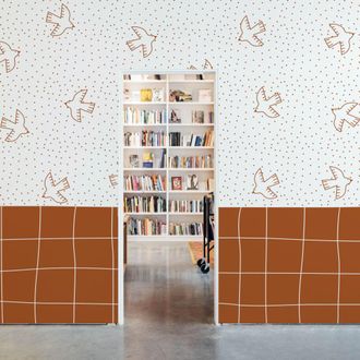 Acte Déco Papel pintado panorámico con zócalo y pájaro marrón 150x250cm