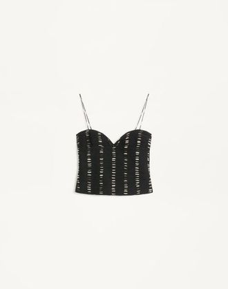 Valentino Top In Chiffon Stampa Plusdepois Donna NERO/BETULLA 36