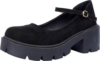 Generic Black Ladies Casual Round Toe Loafers with Buckle Strap and Thick Sole for Everyday Comfort in Outdoor Leisure Activities During Summer and Fall Seaso