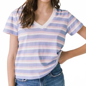 Chaser Womens V-Neck Tee In Pastel Stripe