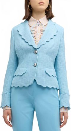 Maison Common Scalloped Cotton-Blend Two-Button Tweed Jacket In Sky