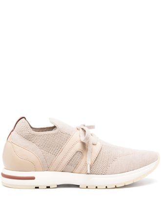 Loro Piana lace-up sock-ankle sneakers - women - Fabric/Calf Suede/Fabric/Calf Leather/Rubber - 40 - Neutrals