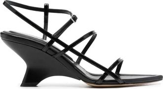 Gia Borghini Zwarte Leren Sleehak Muilezels Pumps - Dames - Sandalen met hakken - Zwart - 39 EU - Leer - Schoenen