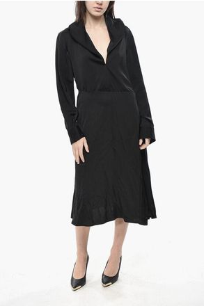 Jil Sander Satin Midi Dress with Crossed Neckline size 46