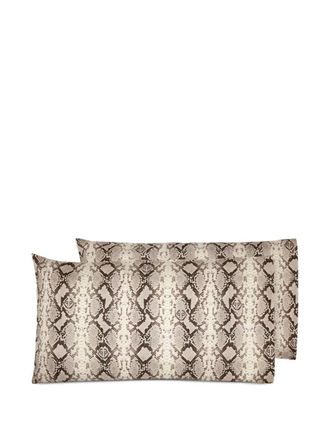Philipp Plein Twee kussenhoezen met slangenprint - Beige