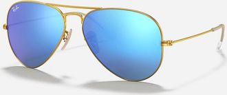Ray-Ban Mens Rb3025 Original Aviator Flash Lenses Sunglasses In Matte Gold Blue Flash