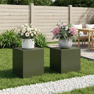 vidaXL Vidaxl Supporto Per Piante 2 Pcs Verde Oliva 40 X 40 X 40 Cm Acciaio