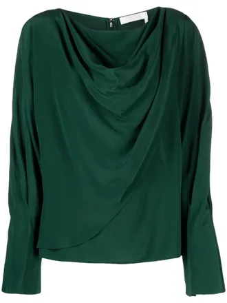 Chlo&eacute; draped boat-neck silk blouse - women - Silk - 38 - Green