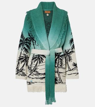 Alanui Cardigan Wave Bloom in jacquard di misto cotone con frange