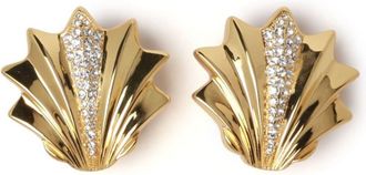 Julietta large Metal Shell clip-on earrings - women - Gold Plated Brass/Swarovski Crystal - One Size