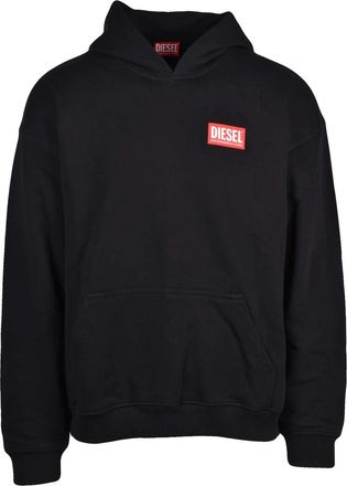 Diesel Classic Black Hoodie With Front Kangaroo Pocket And Logo Patch