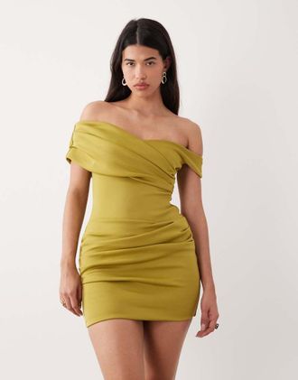 Asos Vestitino raccolto in tessuto scuba color avocado-Verde