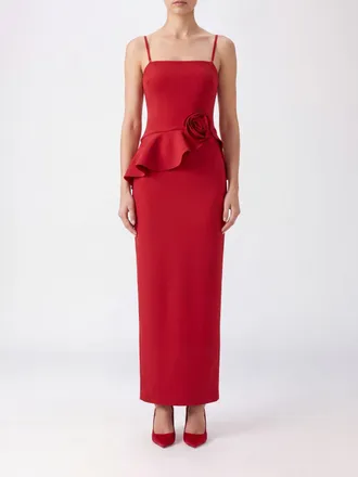 Rotate Ruffled Cr&ecirc;pe Long Evening Gown with Back Slit