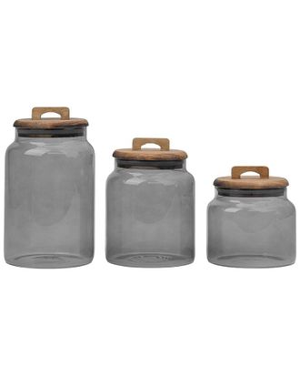 10 Strawberry Street Set of 3 Acacia Everyday Graduated Glass Canisters